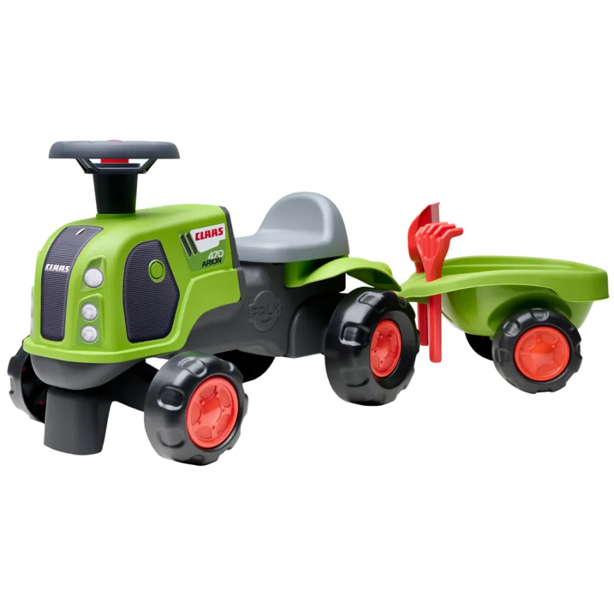 Falk Claas-traktor m/vogn, rive, skovl, rat og horn