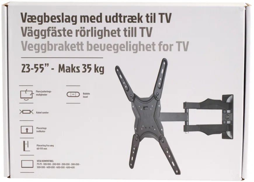 Fladskærmsbeslag med udtræk og kip 23-55"