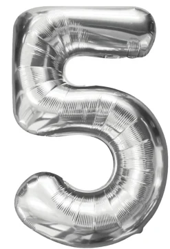 Folieballon nummer 5 H60 cm sølv