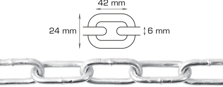 Galvaniseret kæde langleddet Ø6 mm x 5 meter