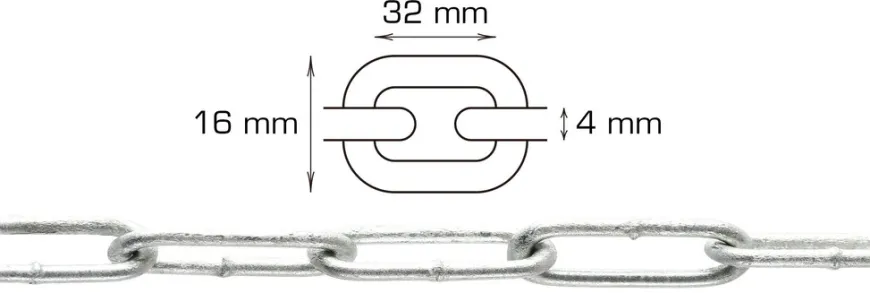 Galvaniseret kæde langleddet Ø4 mm x 5 meter