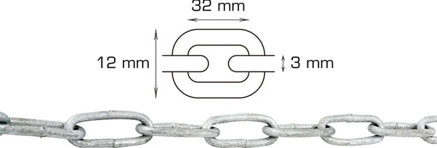 Galvaniseret kæde langleddet Ø3 mm x 2 meter