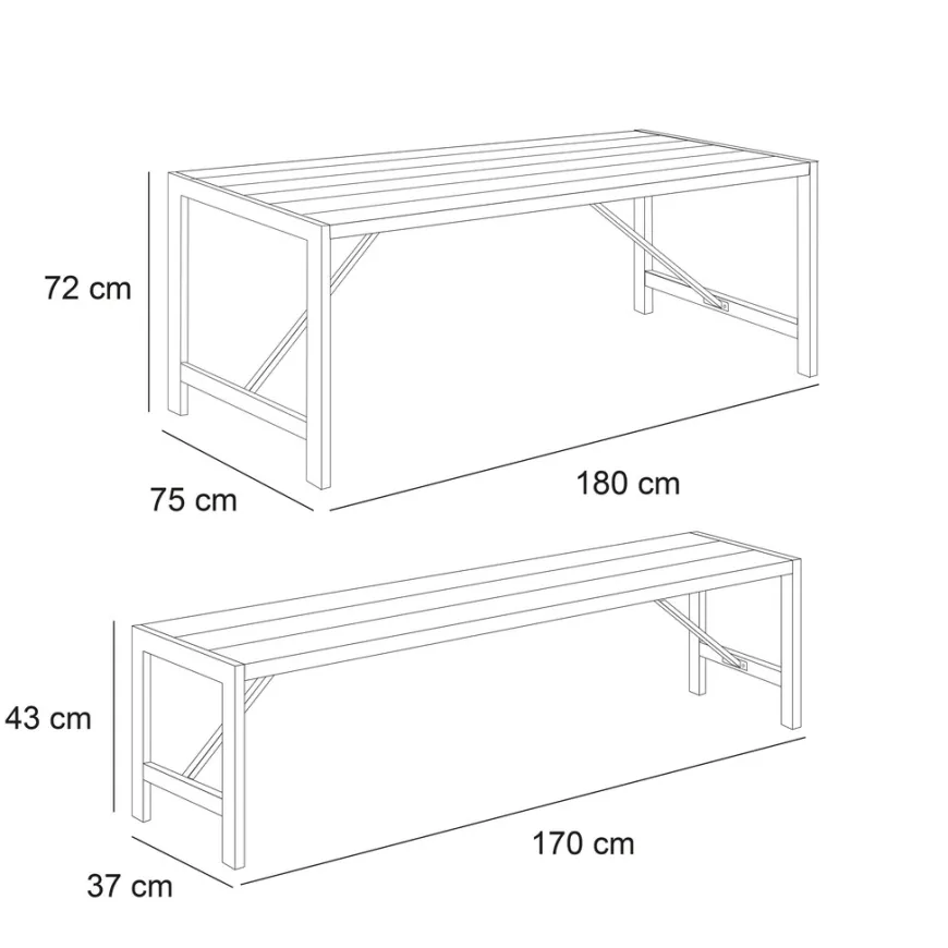 HORTUS bord m/to bænke H-model sort