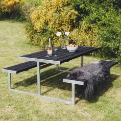 HORTUS LOKE bord-/bænkesæt sort 180 x 177 cm