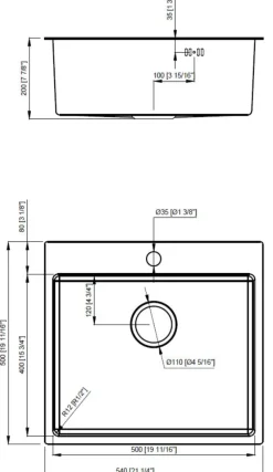 Køkkenvask messingfinish 540 x 500 mm