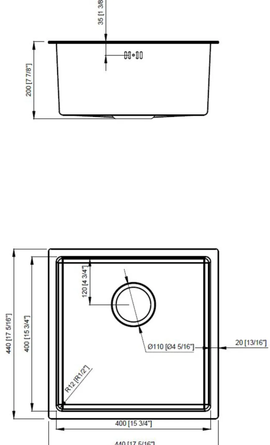 Køkkenvask sort 440 x 440 mm