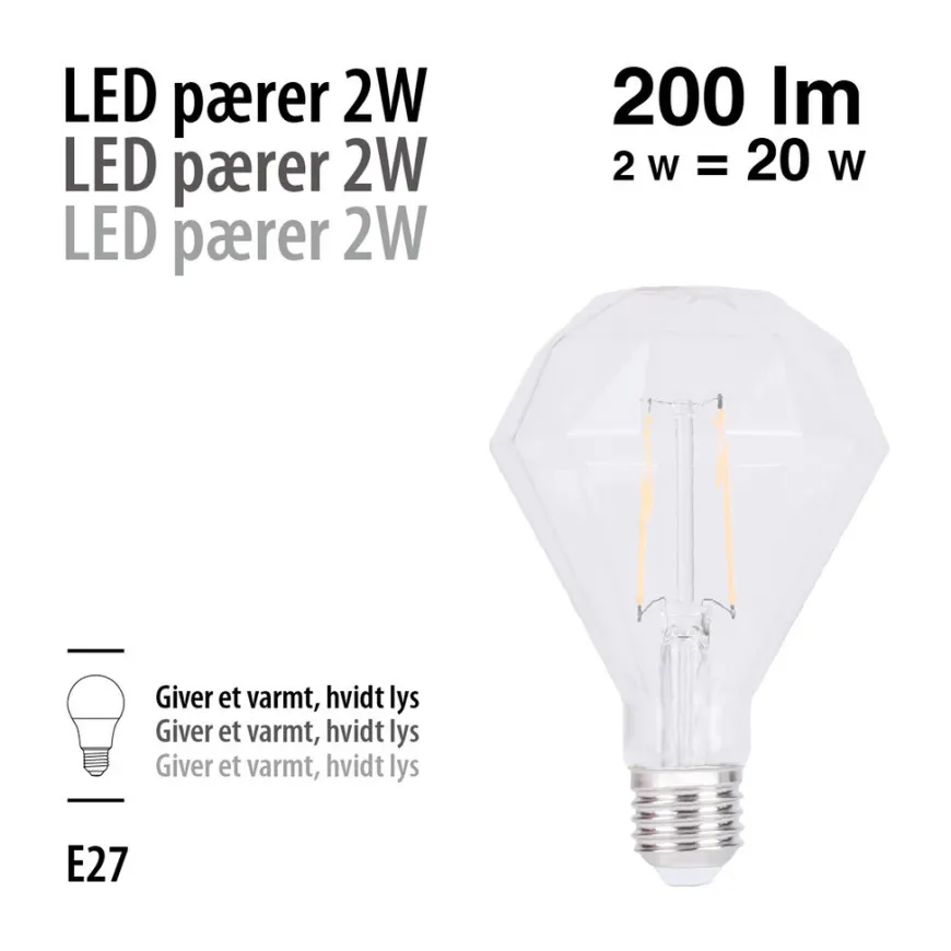 LED-filamentpære diamant 2 W E27