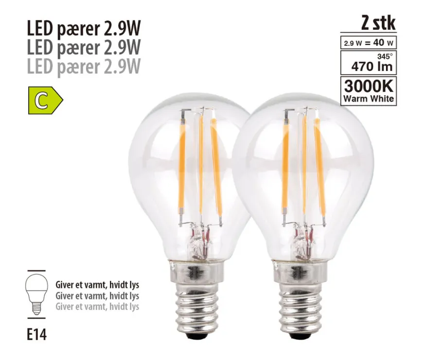LED-kronepære 2,9 W E14 2-pk.