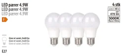 LED-pære standard 4,9 W E27 4-pk.