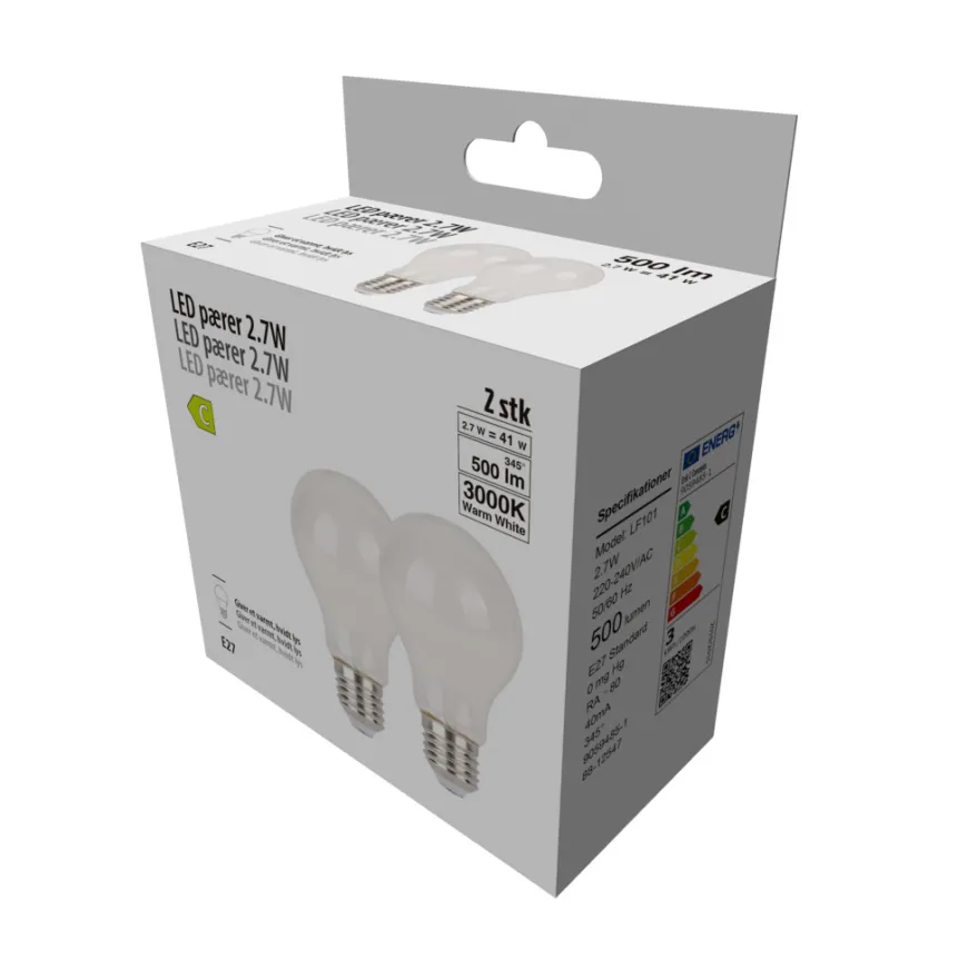 LED-pære standard 2,7 W E27 2-pk.