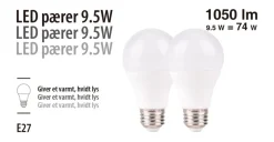 LED-pære standard 9,5 W E27 2-pk.