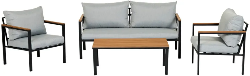 Loungesæt Tokyo 4 dele sort/grå/teak - Sunlife®