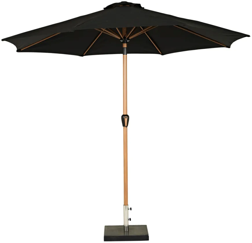 Markedsparasol Stockholm Ø300 cm sort/teak m/krank - Sunlife®