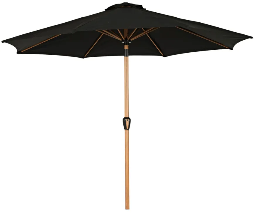 Markedsparasol Stockholm Ø300 cm sort/teak m/krank - Sunlife®