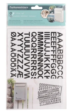 Postkassestickers med tal og bogstaver sort