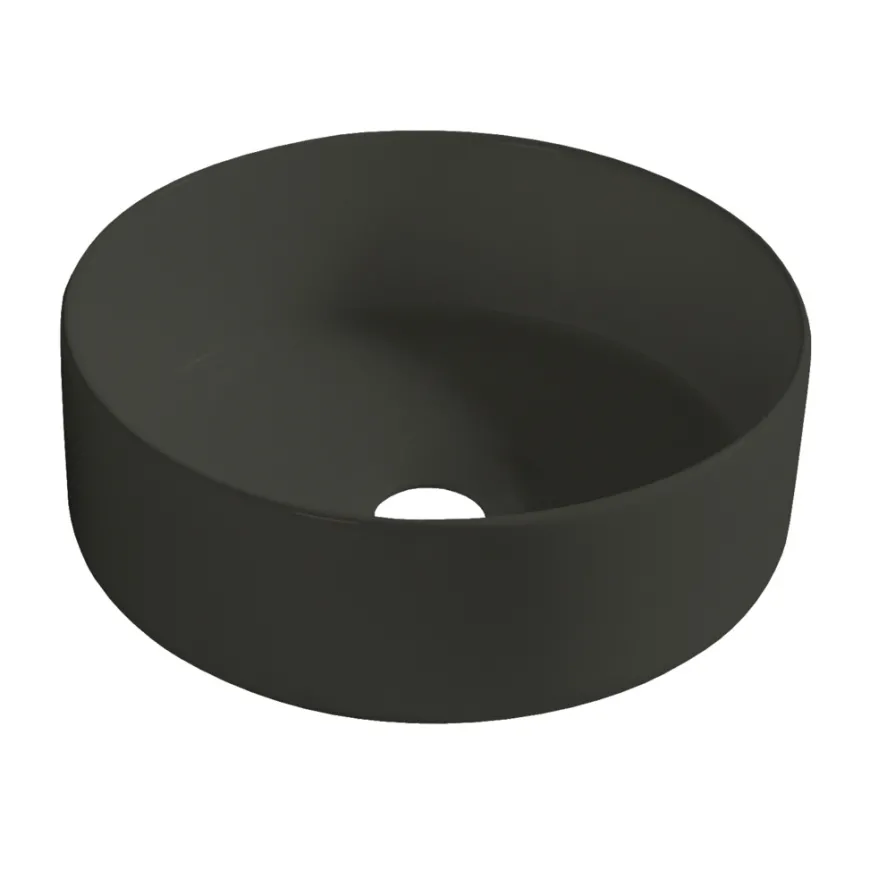 Rund porcelænsvask fritstående/topmonteret sort Ø36 cm
