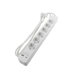 6-stikdåse schuko m/USB og afbryder hvid 1,5 meter - Elworks