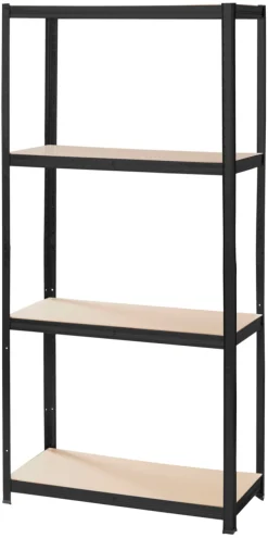 Stålreol sort m/4 hylder 90 x 190 x 40 cm