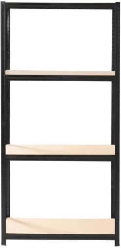Stålreol sort m/4 hylder 90 x 190 x 40 cm