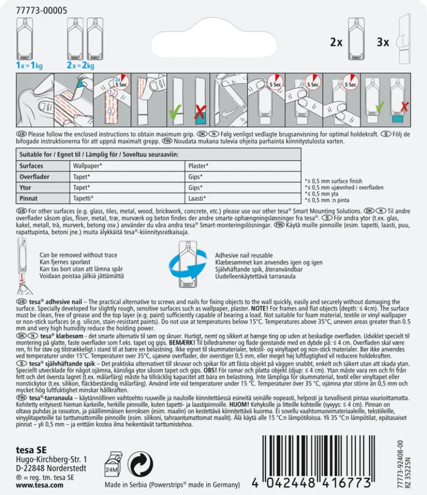 tesa® klæbesøm til tapet og gips 1 kg - 2 stk.