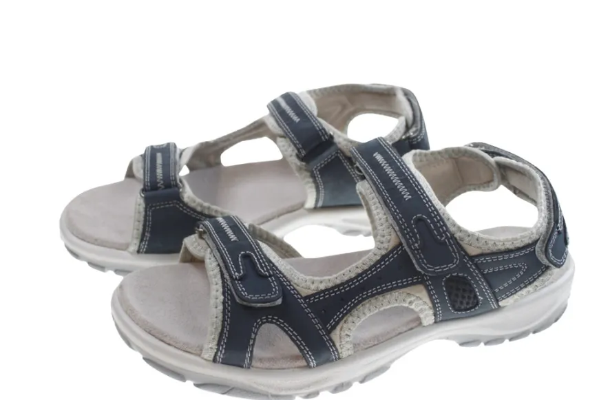 Trekkingsandaler dame denimfarvet læder str. 38