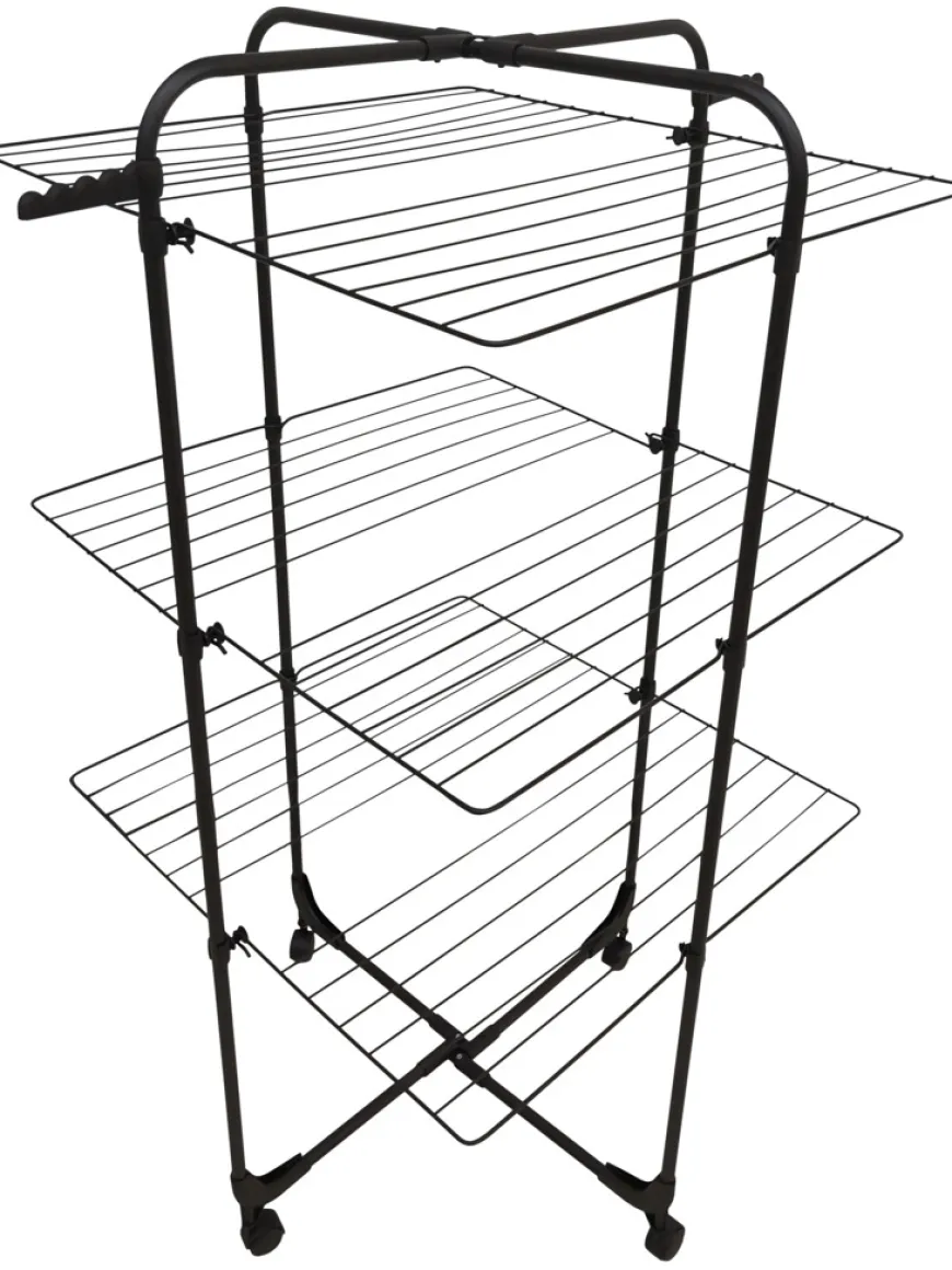 Tørrestativ m/hjul sort 70 x 70 x 133 cm