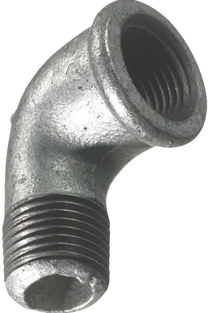 Vinkel galvaniseret 1/2" - muffe/nippel 90 gr.